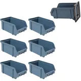 GarPet Stapelboxen Schraubenbox Lagerboxen Stapelboxen Werkstatt Sichtlagerboxen klein groß Set Wandhalterung Wand 6x Stapelbox Gr.2 + 6x Kunststoffhalter