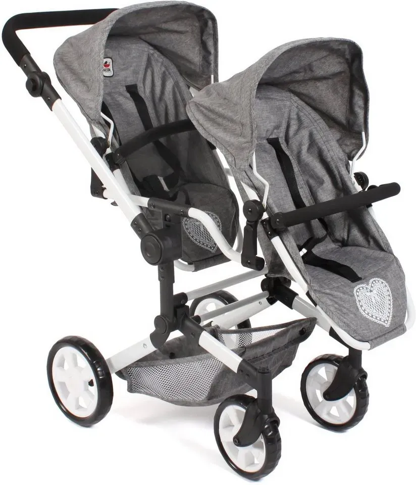 CHIC2000 Puppen-Zwillingsbuggy Linus Duo, Jeans Grey, mit zwei abnehmbaren, bis in Liegeposition verstellbaren Sportsitzen grau