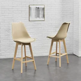 [en.casa] Barhocker 2er Set Barstuhl mit Rückenlehne Bistrohocker mit gepolsterter Sitzfläche Tresenhocker mit Holzgestell Buche-Gestell Beige