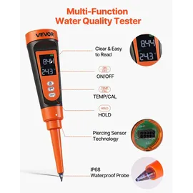 Vevor pH-Meter für Lebensmittel, Messbereich 0–14, Wasserdichte Sonde (IP68), Messgerät mit Automatischer Temperaturkompensation, Kalibrierpulver, für Lebensmittelfermentation, Teig & Fleisch