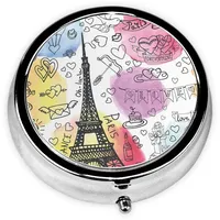 Runde Pillendose mit Eiffelturm-Motiv, 5,1 x 5,1 x 1,8 cm, niedliche Mini-Reise-Medikamentenbox für Geldbörse, Tasche