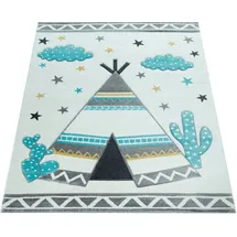 Paco Home Kinderteppich Kinderzimmer Pastell Farben, Indianer-Zelt Motiv 3-D, in Cream Grau, Grösse:160x230 cm