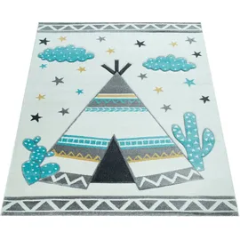 Paco Home Kinderteppich Kinderzimmer Pastell Farben, Indianer-Zelt Motiv 3-D, in Cream Grau, Grösse:160x230 cm