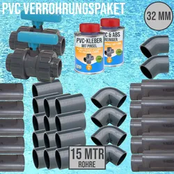 32 mm PVC Klebe Fittings Verrohrungspaket Pool Schwimmbad Schlauch Rohr FEST - 1...