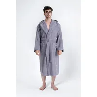 Bruno Banani Herrenbademantel BRUNO BANANI "Clement, ideal für Sauna & Spa, Hotelbademantel, Morgenmantel" Gr. XXXL, grau, L:125cm, Walkfrottier, Hausmäntel, 100% Baumwolle, einfarbig, glänzende Streifen-Bordüre, Taschen, S-4XL