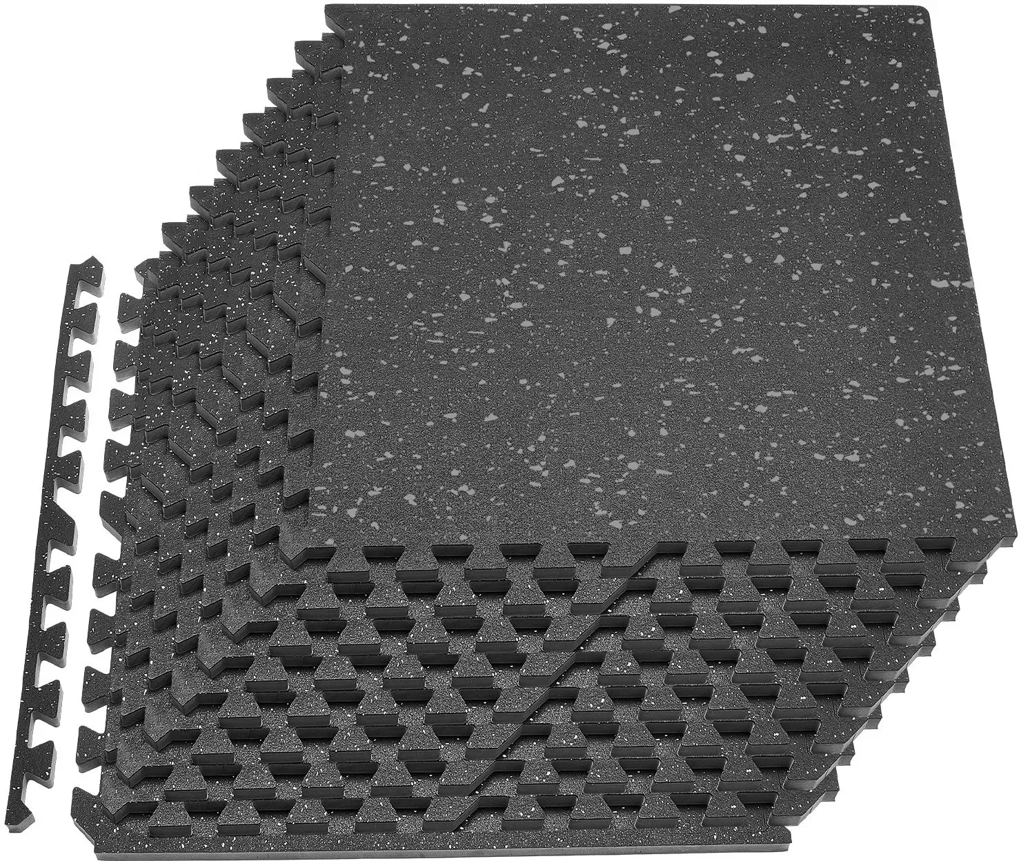 VEVOR 12 x Puzzlematte Bodenschutzmatte 61 x 61 x 2 cm, Hochdichte EVA-Schaumstoffmatte, Ineinandergreifende Fitnessmatte Gymnastikmatte Sportmatte, Trainingsmatte (Schwarz) mit Grauen Punkten
