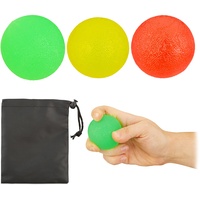 Relaxdays Fingertrainer Ball 3er Set, Quetschbälle für Handtraining & Stressabbau, Schnürbeutel, 5cm Ø, gelb/rot/grün