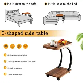 luxuskollektion Beistelltisch C Form mit Rollen Holz Metallgestell