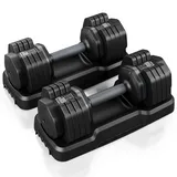 Moziel Hanteln Set Verstellbare Kurzhanteln 11kg/24.5kg 2er Hanteln Einstellbar mit rutschfestem Griff Schnelleinstellung Gewichtsstufen Hantel Set für Zuhause (24.5kg x2)