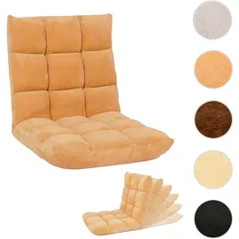 Mendler Bodensessel HWC-N43, Relaxsessel Bodenkissen Klappsessel 6 Relaxpositionen, stabiles Gestell Samt ~ hellbraun