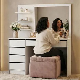 beautysofa SCHMINKTISCH Malta mit 5 Schubladen, mit Spiegel, grifflos, Weiß