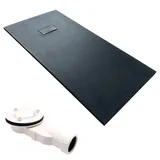 bad land Duschwanne 170x90x3,2 Verbundwerkstoff Schwarz Steinoptik, Ablauf