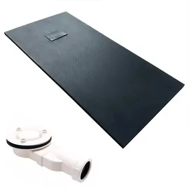 bad land Duschwanne 170x90x3,2 Verbundwerkstoff Schwarz Steinoptik, Ablauf