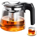 Premium Teekanne Glas, Hitzebeständig Glaskanne mit Deckel 1,5 Liter, Teekanne aus Glas mit Siebaufsatz Teapot Tea Maker mit Edelstahl Filter Sieb Ideal zur Zubereitung von Losen Tees