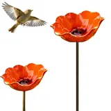 FOUTP Bunte Metall Blumenstecker mit Vogeltränke und Bienenstation Wetterfeste Gartenstecker Deko für Außen Garten Rasen und Blumenbeet (2PCS Orange)