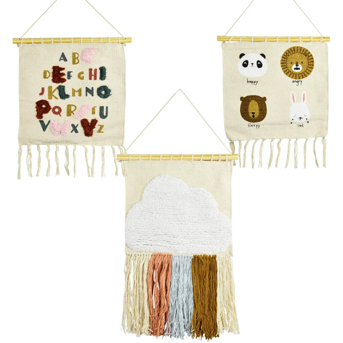 3er Set Boho Wanddeko Callan aus Baumwolle fürs Kinderzimmer 50cm