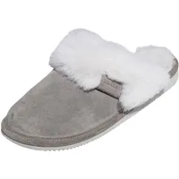 Hollert Lammfell Hausschuhe - MALIBU GRAU/WEIß Schuhgröße: EUR 36 - 36