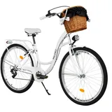 Milord Komfort Fahrrad Mit Weidenkorb Damenfahrrad, 28 Zoll, Weiss, 7 Gang Shimano - Weiß