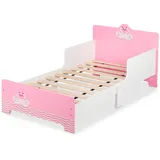 Relaxdays Kinderbett mit Rausfallschutz 70 x 140 cm MDF weiß rosa