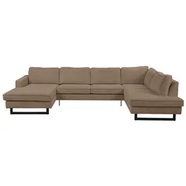 Home Affaire Wohnlandschaft Pinto, 350 cm, U-Form, XXL, mit Ottomanen, Cord, Chenille, Lederoptik, mit Keder, Metallfüße, Wellenunterfederung braun