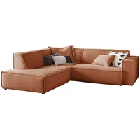 KAWOLA Ecksofa, Braun, Echtholz, 3-Sitzer, Füllung: Kaltschaum, Ottomane links,