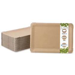 BIOZOYG 250 Stück Einwegteller 18 x 26 cm Pappteller, biologisch abbaubar, braun, rechteckig, recyclingfähig, robust Bioteller, Einweggeschirr