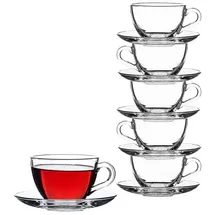 Pasabahce Dajar 6er Set Teegläser-Set Kaffee Basic Cup 12-Teilig mit Unterteller transparent