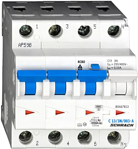 Schrack LS-FI-Schalter, Kennlinie C, 13A, 6kA, 30mA, 3+N, Typ A (BO667813--)