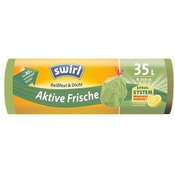 Swirl 9 Müllbeutel »Aktive Frische« mit Zugband 35 l grün