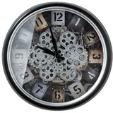 Gilde Casablanca modernes Design Markenname Wanduhr 'Steam' Schwarz/Silber/Champagner mit Beweglichen Zahnrädern, 4X AA Batterien