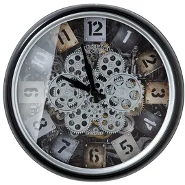 Gilde Casablanca modernes Design Markenname Wanduhr 'Steam' Schwarz/Silber/Champagner mit Beweglichen Zahnrädern, 4X AA Batterien