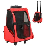PawHut Hundetrolley Transporttasche Tragetasche für Tiere 2in1 Rucksack und Trolley 35x27x49 cm rot