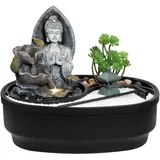 LEMODO Zimmerbrunnen mit LED-Beleuchtung, Tischbrunnen mit Buddha Motiv “Namaste”, dekorativer Zierbrunnen mit Wasserfall und Zen Garten, Wasserbrunnen für Zuhause, Zimmerbrunnen als Zimmer Deko