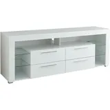 Stolkom Goal TV-Lowboard 179 x 67 x 44 cm Weiß Glas/Kunststoff/Metall/MDF/Spanplatte