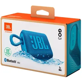 JBL GO 3 Eco – Kleine Bluetooth Box aus recyceltem Material in Blau – Wasserfester, tragbarer Lautsprecher für unterwegs – Bis zu 5h Wiedergabezeit mit nur einer Akkuladung