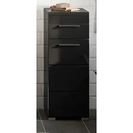 inn.furn Badezimmer Unterschrank schwarz Hochglanz Badmöbel Kommode 30 x 79 cm, - Schwarz