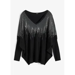 bonprix Pullover mit Strass-Applikation, schwarz, 44/46 (L)
