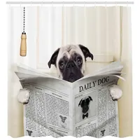 ABAKUHAUS Duschvorhang Mops Welpen-Lesezeitung 175 x 220 cm schwarz