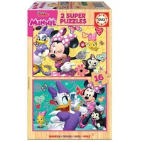 Educa - Holzpuzzle mit 16 Teile | Puzzleset 2x16 Teile für Kinder ab 3 Jahren | Minnie & Daisy, Disney (17623)