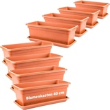 2 friends 2friends Blumenkasten 40cm mit Untersetzer – 8er-Set, Terracotta, Balkonkästen aus Hochwertigem Kunststoff, EU-Herstellung
