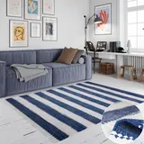 OTTO home Benja Handwebteppich 60 x 110 cm Blau/Weiß