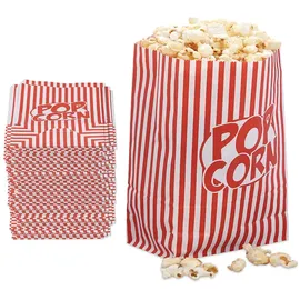 Relaxdays Popcorntüten, 48er Set, gestreift, Retro-Optik, Kino, Filmabend Zubehör, Papier, Popcornbehälter, rot/weiß