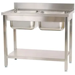 Romux® Spültisch aus Edelstahl mit 2 Becken 1200x700x850 mm Zerlegbar | Industrieller Spültische mit Beinen | Professionelle Spülstation Gastronomie