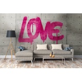 Livingwalls Fototapete Graffiti Betonwand Loftoptik Grau Pink 382651 The Wall 2,8x3,71m Jugendzimmer Jungen Mädchen
