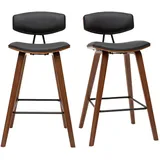 miliboo Design-Barhocker schwarz mit dunklem Holz H 69 cm (Zweierset) VASCO