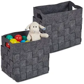 Relaxdays Aufbewahrungskorb 2er Set Faltbare Regalbox 30 x 30 x 24 cm grau