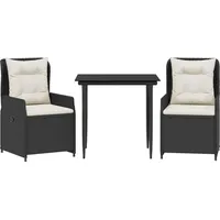 VidaXL 3-tlg. Garten-Essgruppe mit Kissen Schwarz Poly Rattan