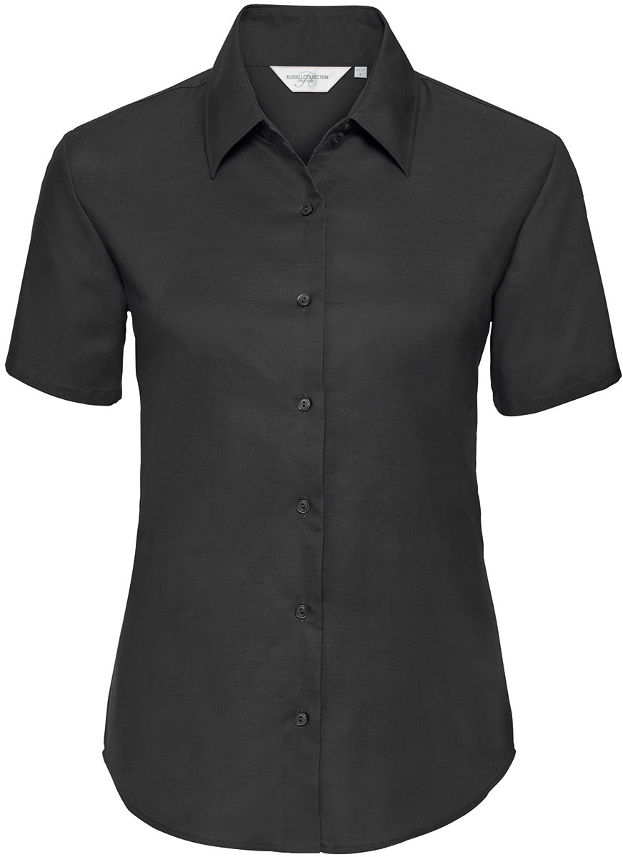 Russell Collection Klassische Oxford Bluse  Kurzarm, black, 2XL