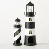 Boltze Laterne Faro Leuchtturm H 46-73 cm schwarz weiß 2er Set