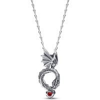 PANDORA Game of Thrones Drache Anhänger-Halskette aus Sterlin Silber mit künstlichem Kristall in Rot, 45cm, 392967C01-45